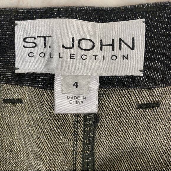 St. John Collection Women's Straight Leg Jeans Size 4 Black Gold Shimmer Holiday - Picture 5 of 13